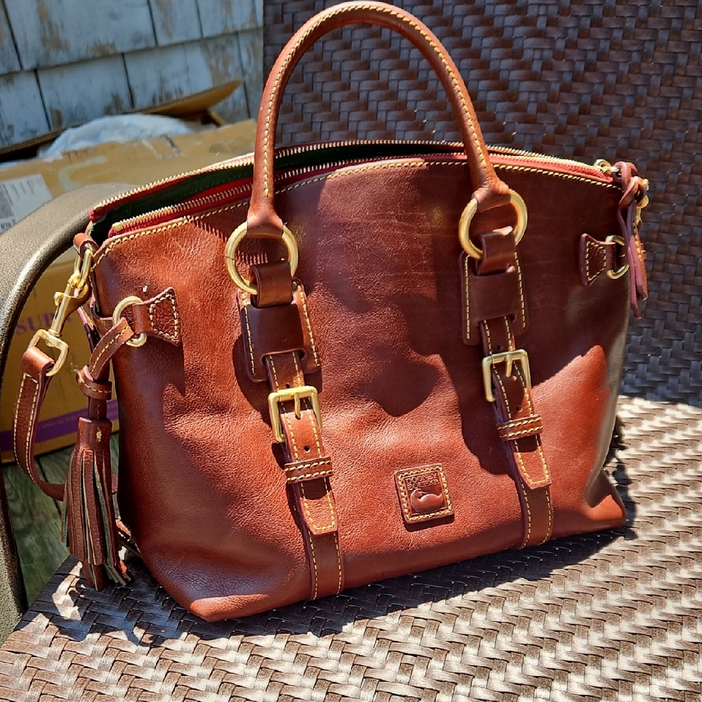 Dooney & Bourke 🌟 Florentine Bristol Satchel Rich Brown Leather Red Interior